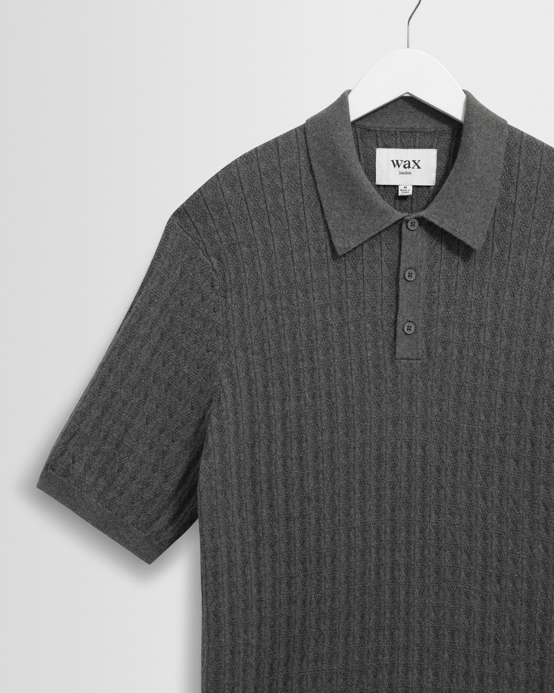 Wax London Naples - Grey Marl Diamond Stripe Knitted Polo outlook