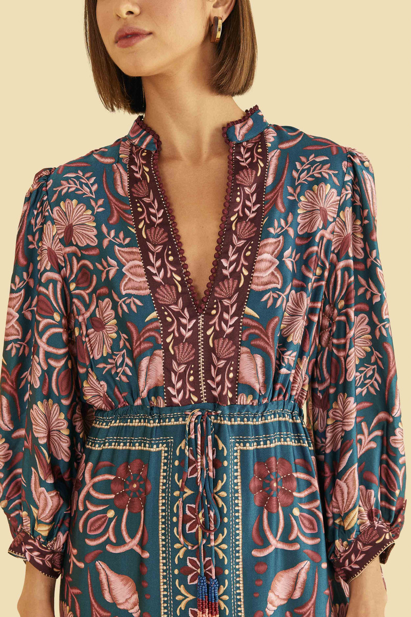 Teal Seashell Tapestry Lenzing™ Ecovero™ Viscose Maxi Dress 3