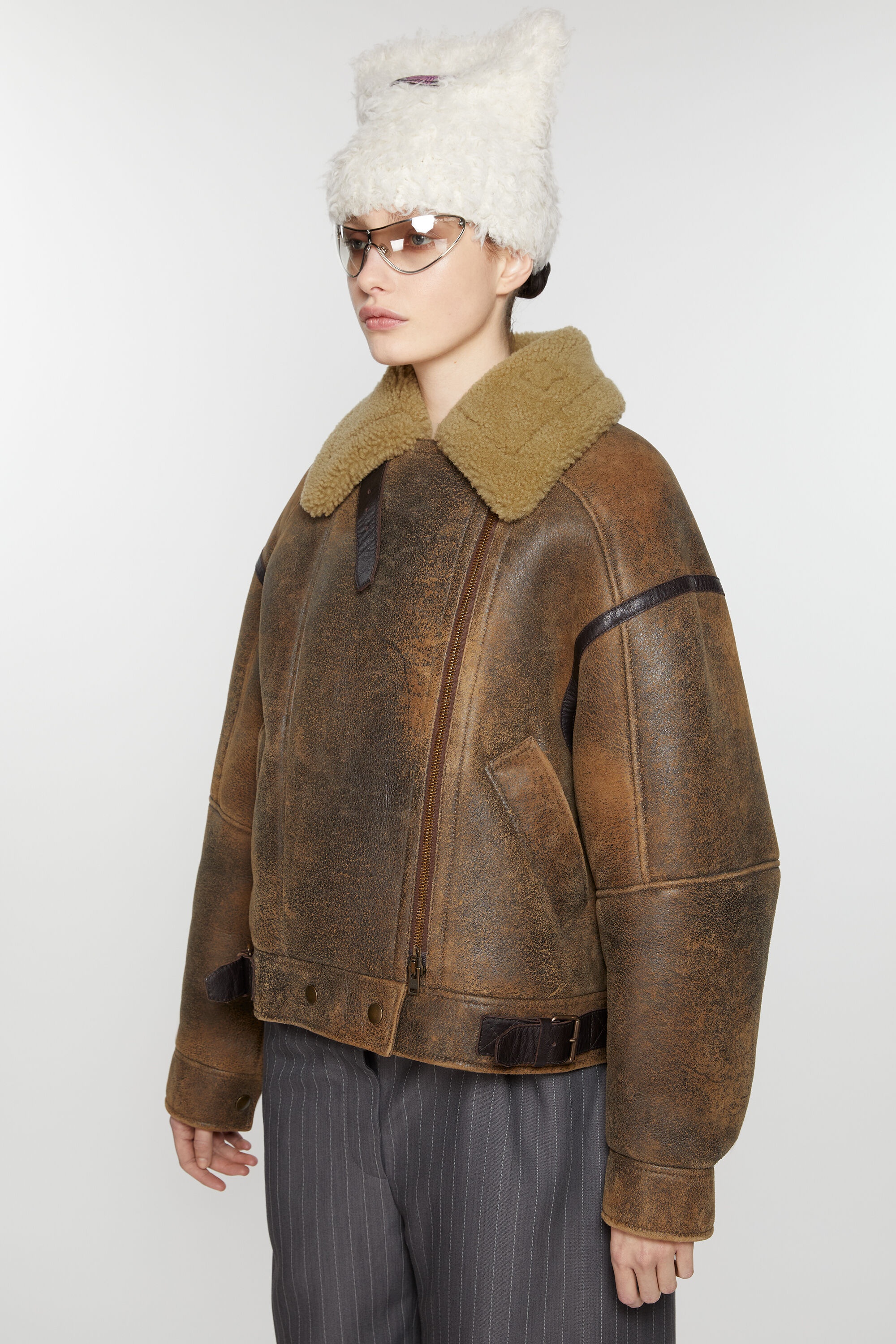 Leather shearling jacket - Brown - 3