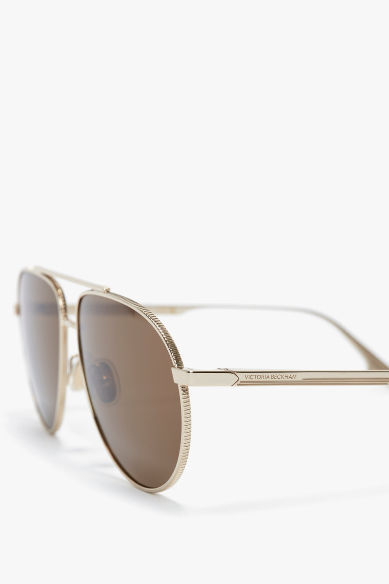V Metal Pilot Sunglasses In Gold-Khaki 4