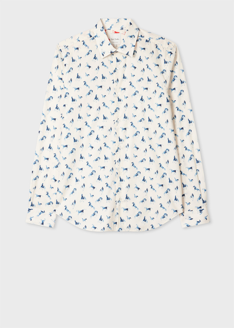 Super Slim-Fit Blue 'Year of the Horse' Print Shirt 1
