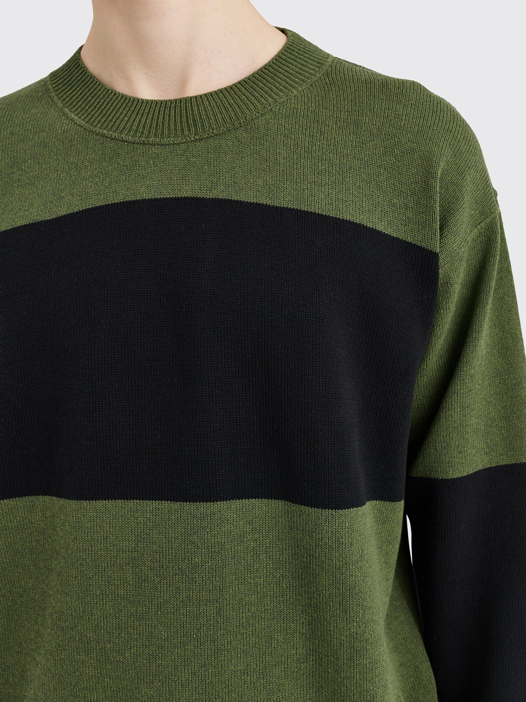 MARGARET HOWELL MHL BLOCK STRIPE JUMPER DRY COTTON GREEN / BLACK - 6