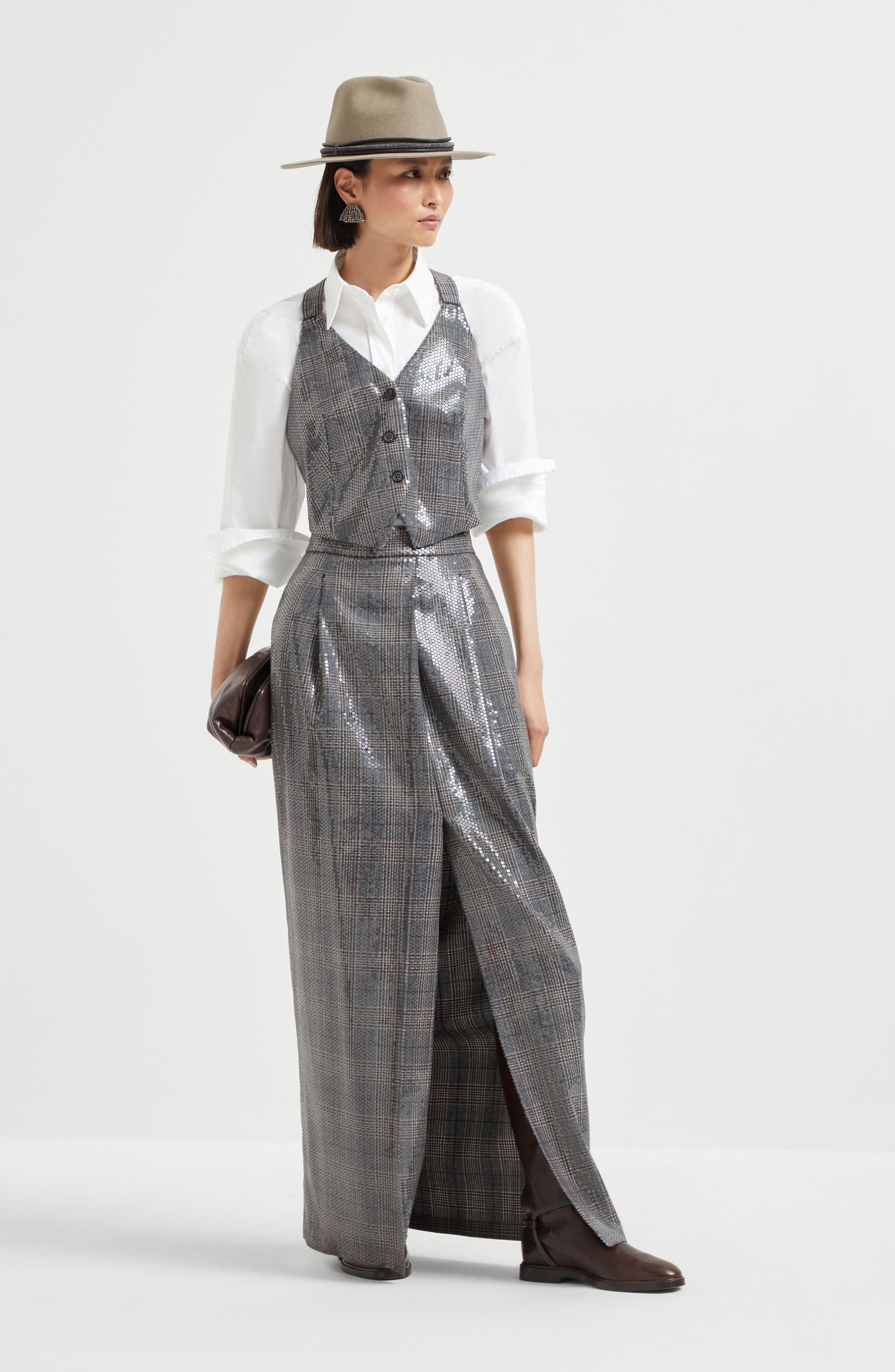 Brunello Cucinelli Prince of Wales waistcoat with embroidery in Anthracite at Nordstrom - 6