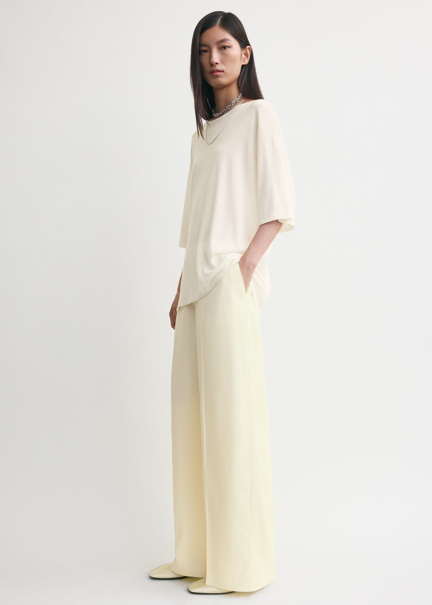 Longline tee knit white - 3