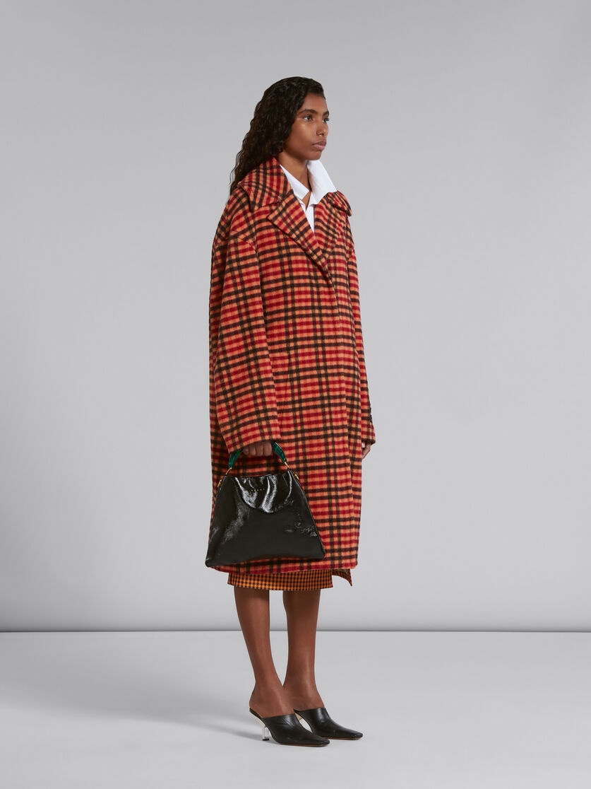 ORANGE WOOL FELT COAT WITH WAVY CHECK PATTERN - 6