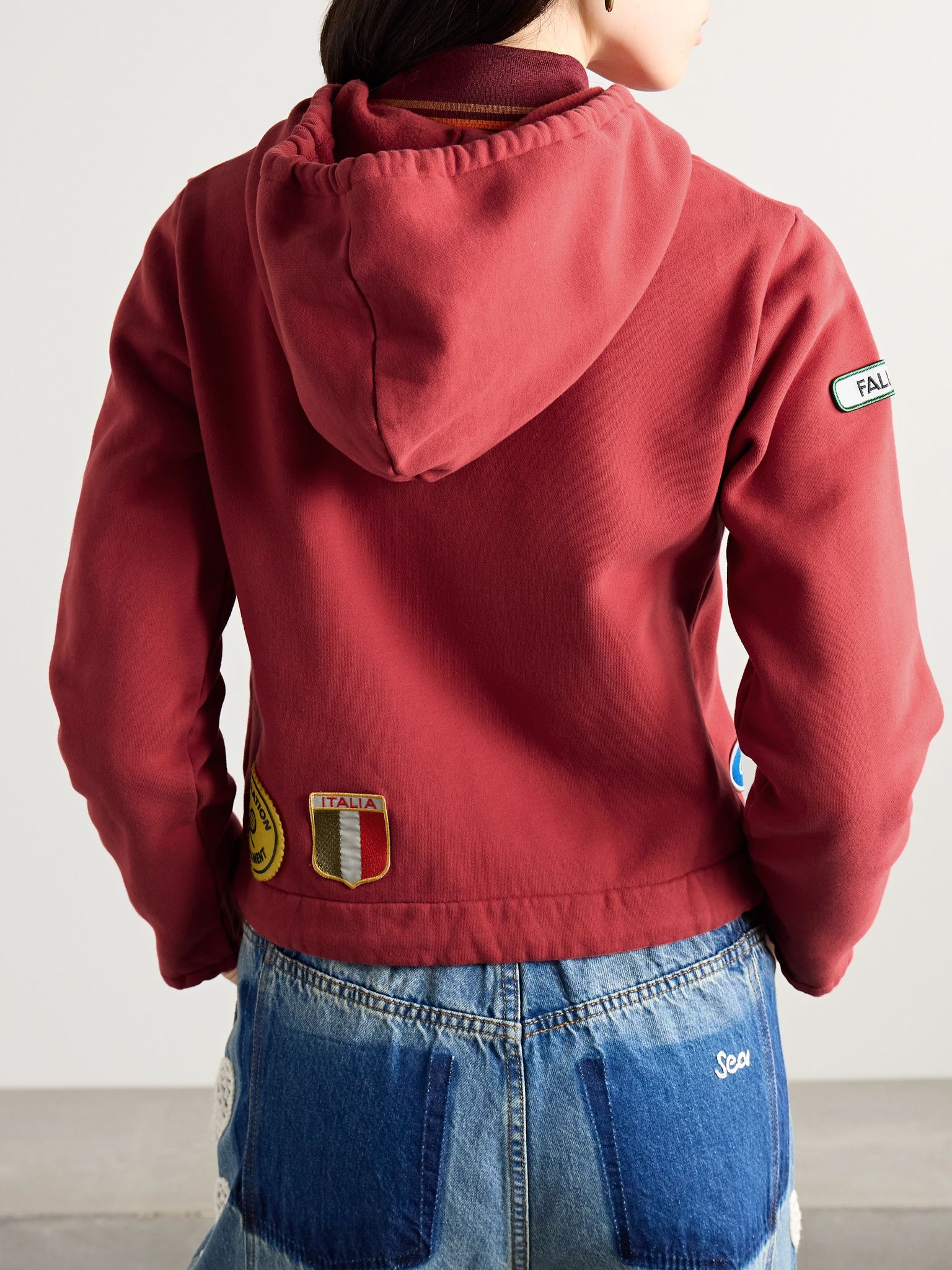 Camper appliquéd cotton-jersey hoodie Red - 4