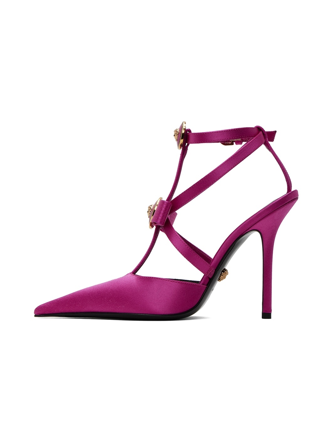 Pink Gianni Ribbon Cage Satin Heels - 3