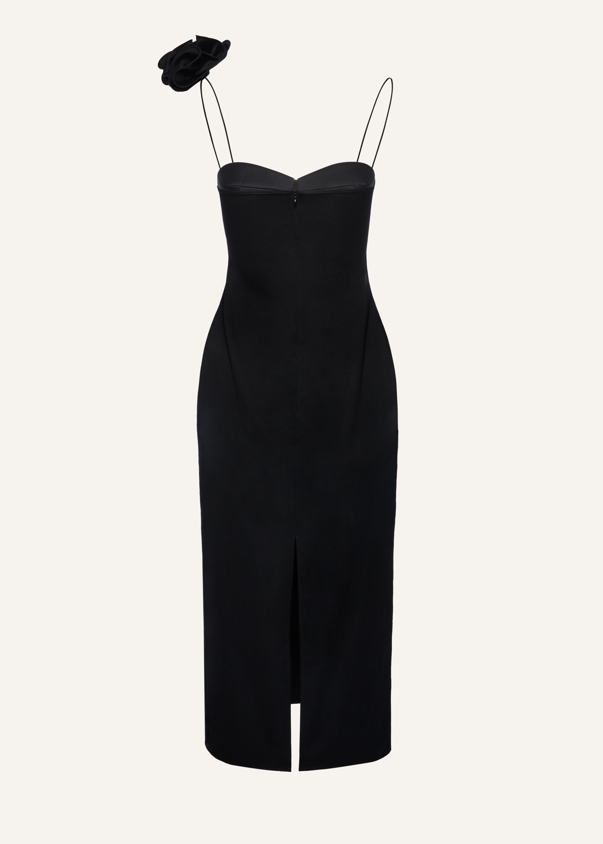 Flower appliqué silk midi dress in black - 2