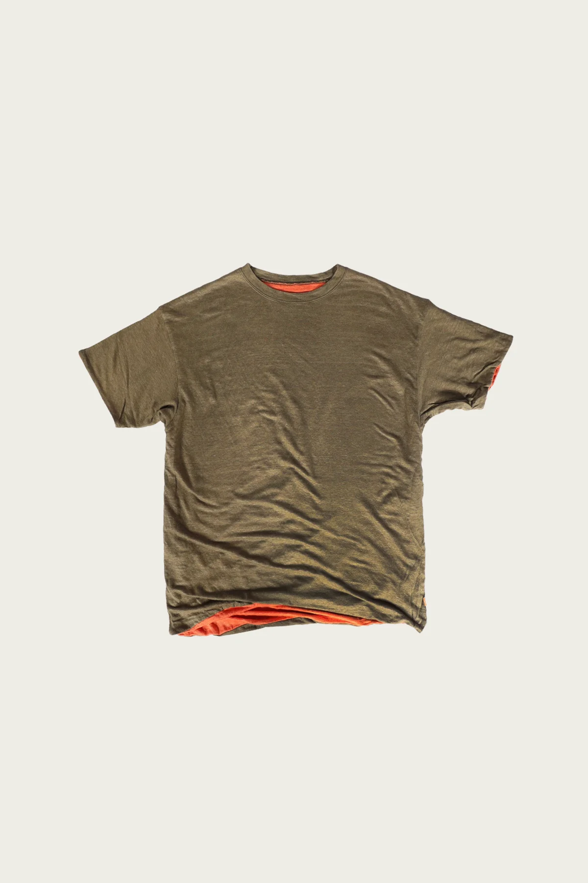 Linen Reversible T-Shirt - Olive/Orange - 1