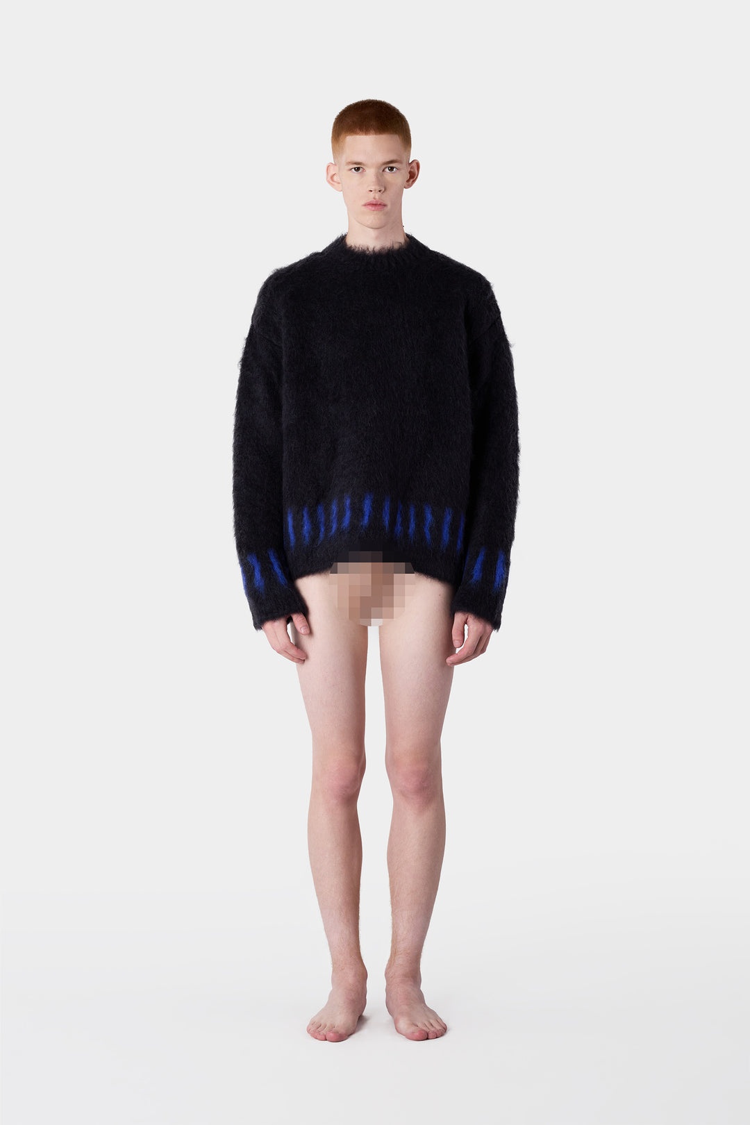 HAIRY KNIT ROUND NECK SWEATER / dark navy - 5