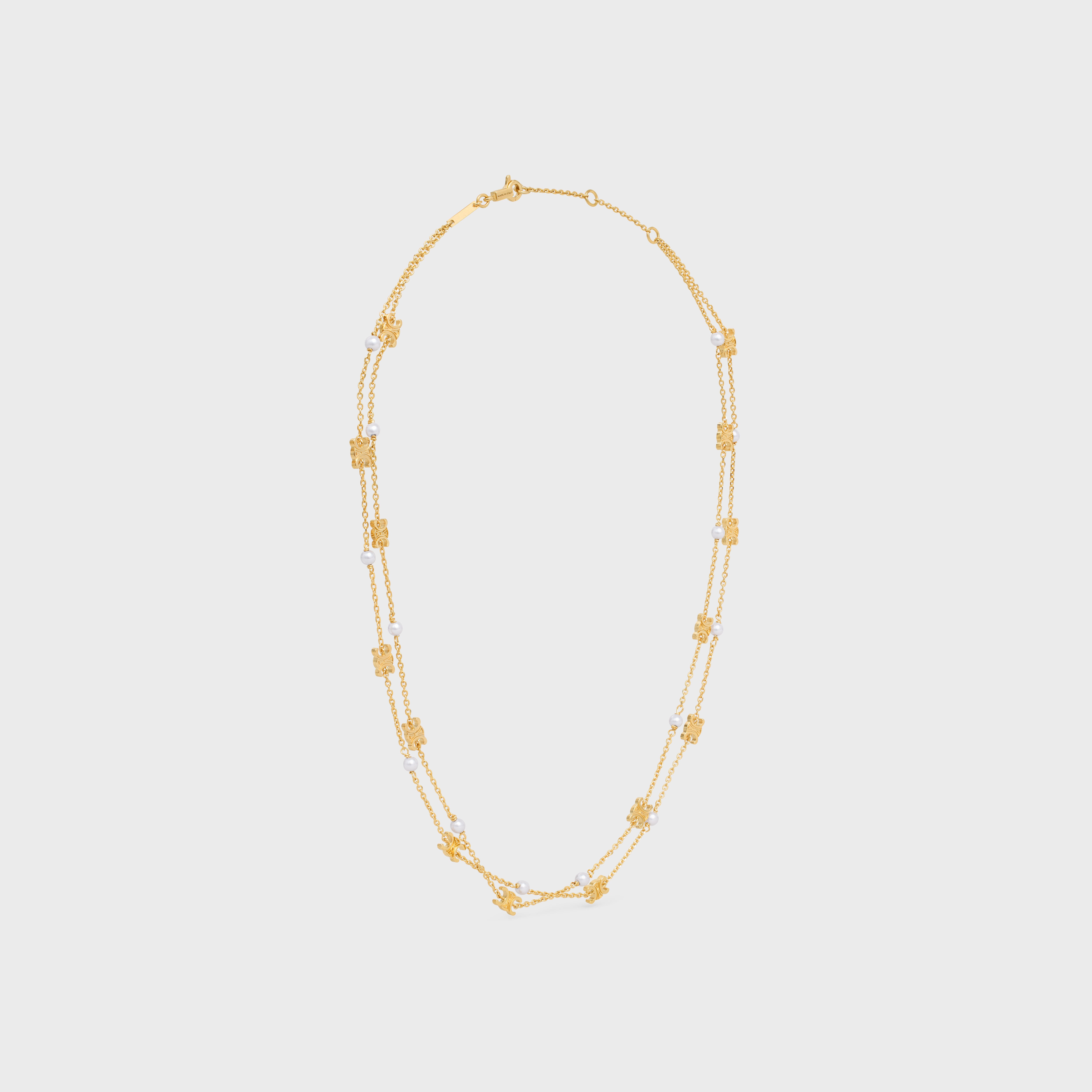 CELINE ネックレス Triomphe Pearl Motif Necklace 460OP6PRB CELINE Triomphe Pearl Double Necklace in Brass with Gold