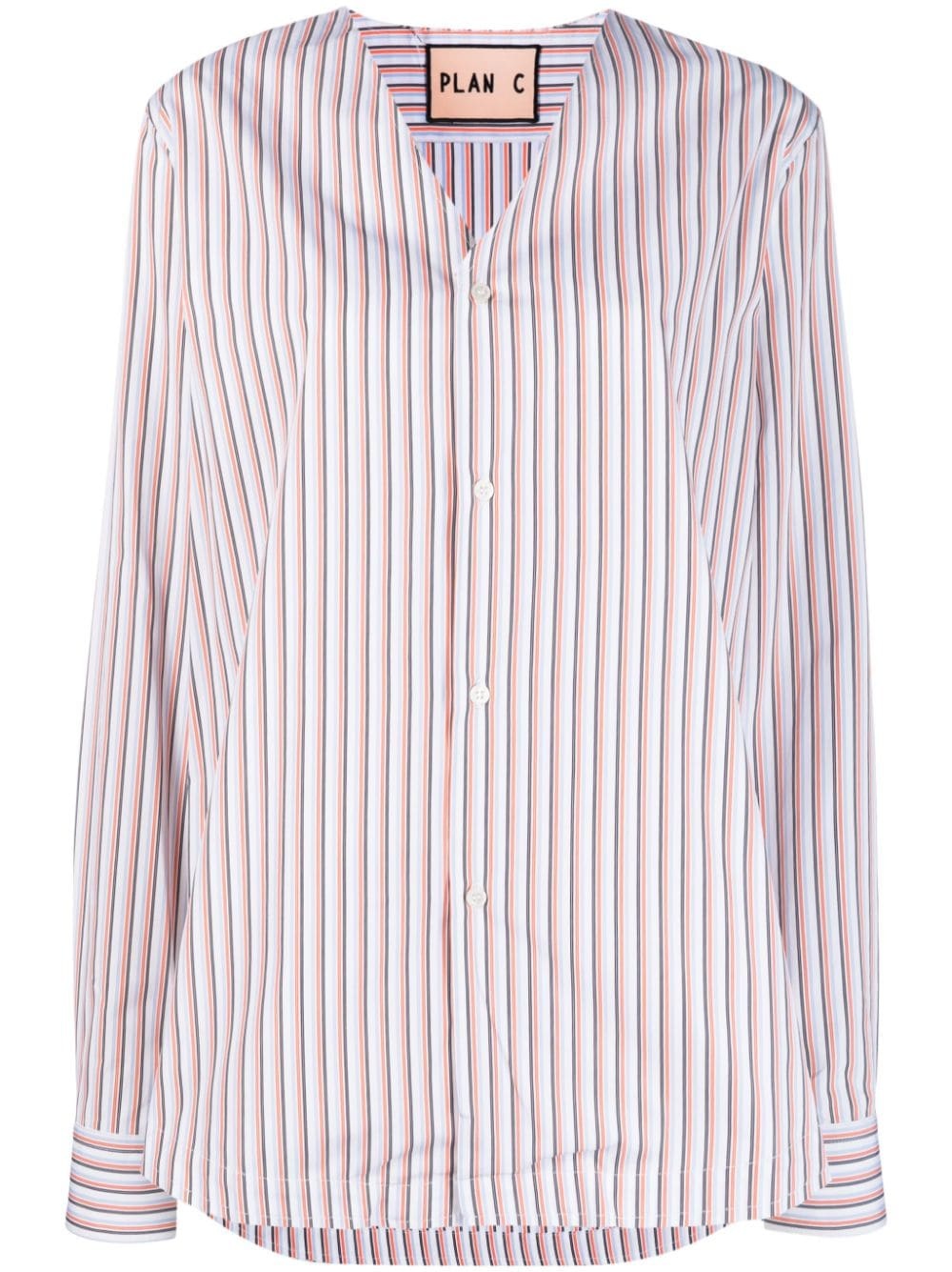 striped V-neck long-sleeve shirt - 1