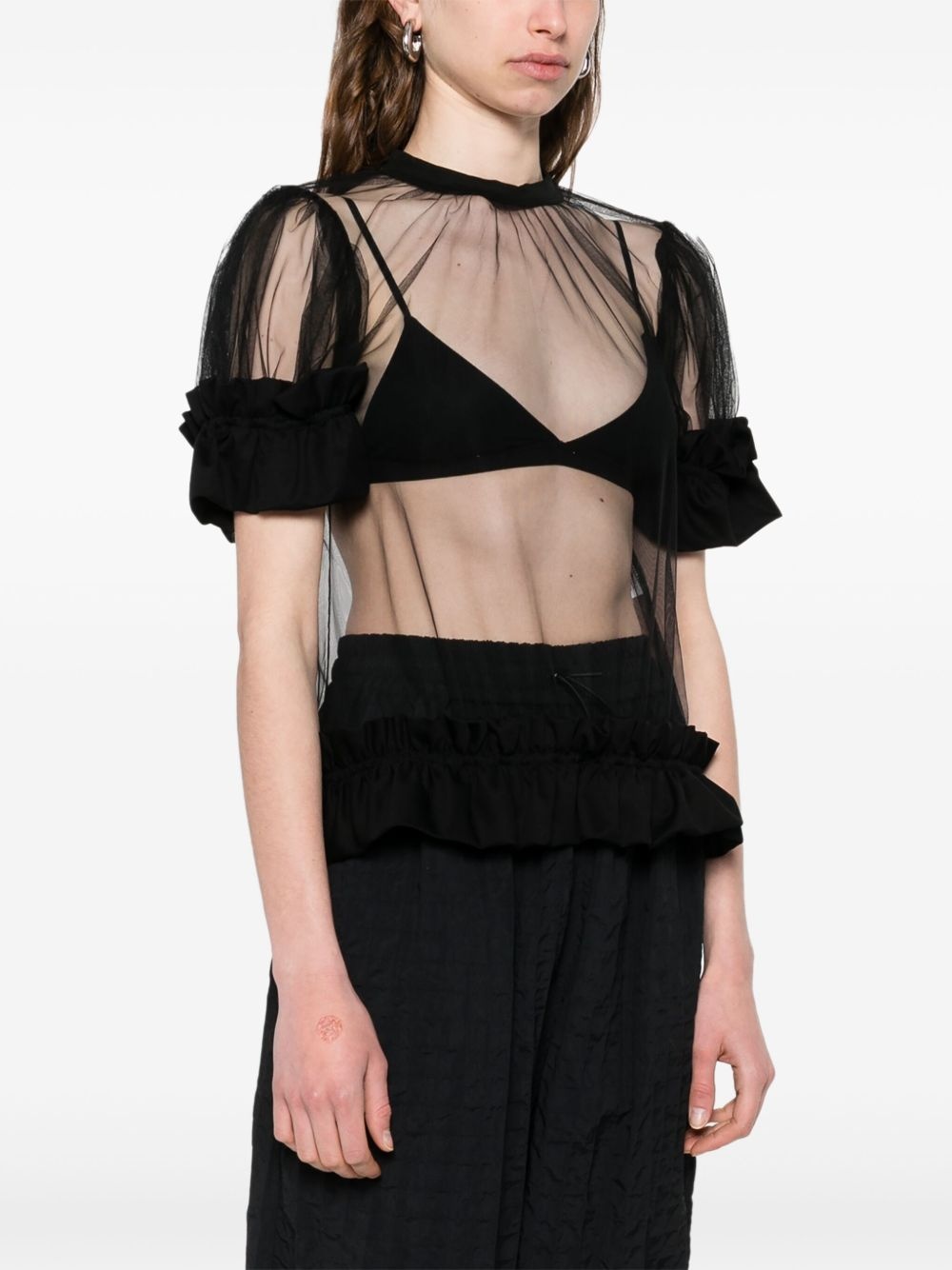 ruffle-detail sheer blouse - 3
