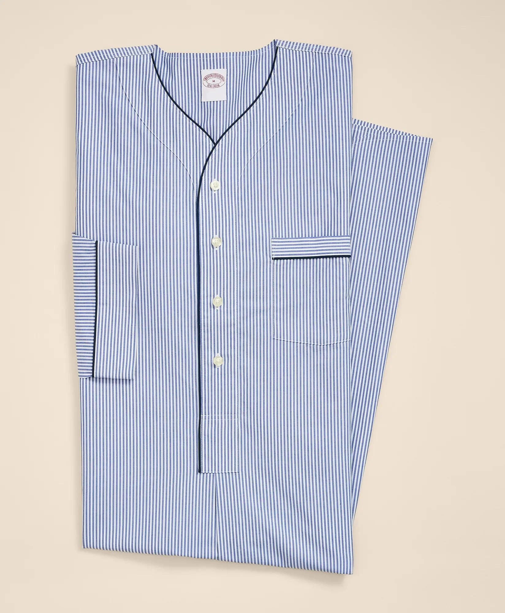 Cotton Broadcloth Striped Night Shirt - 1