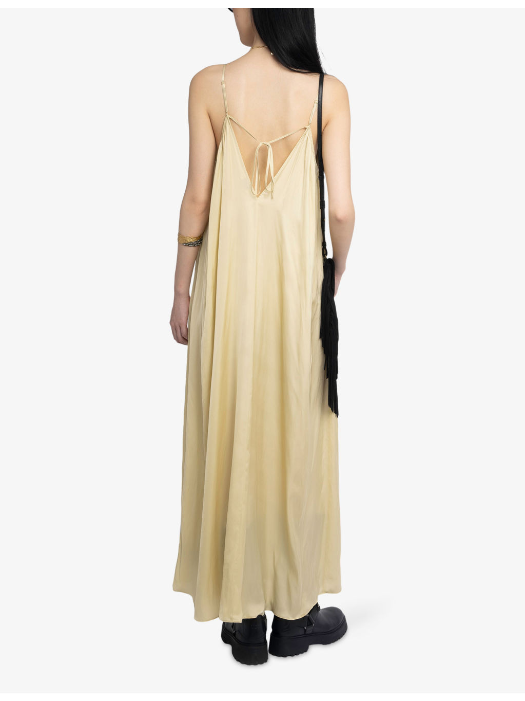 V-Neck Sleeveless Satin Maxi Dress - 4