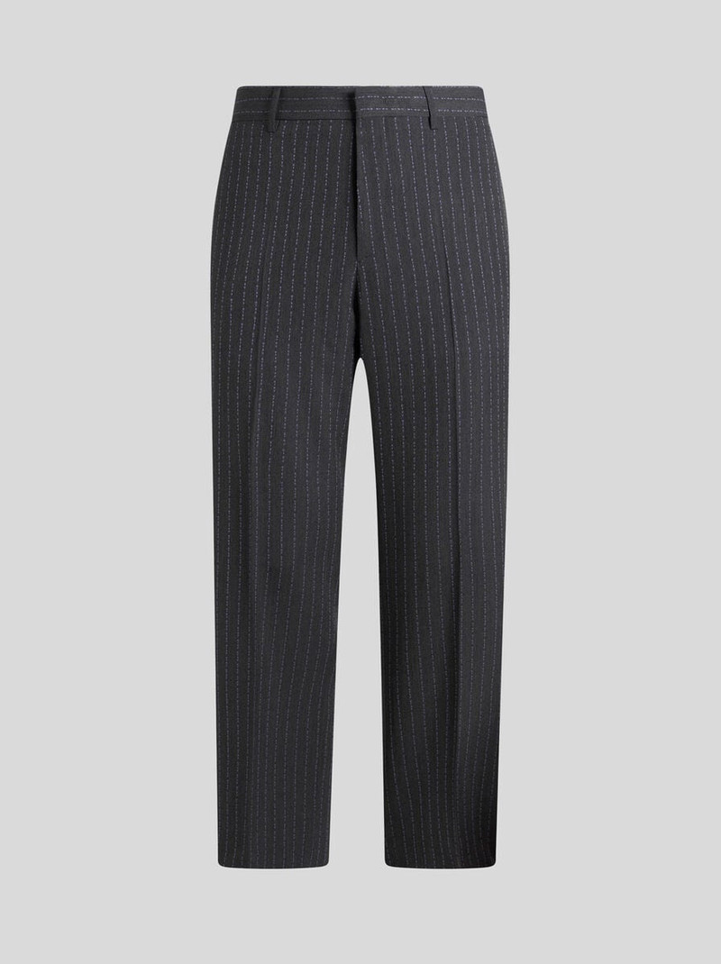 PINSTRIPED WOOL TROUSERS WITH ETRO LOGO-BRANDED STRIPE - 1