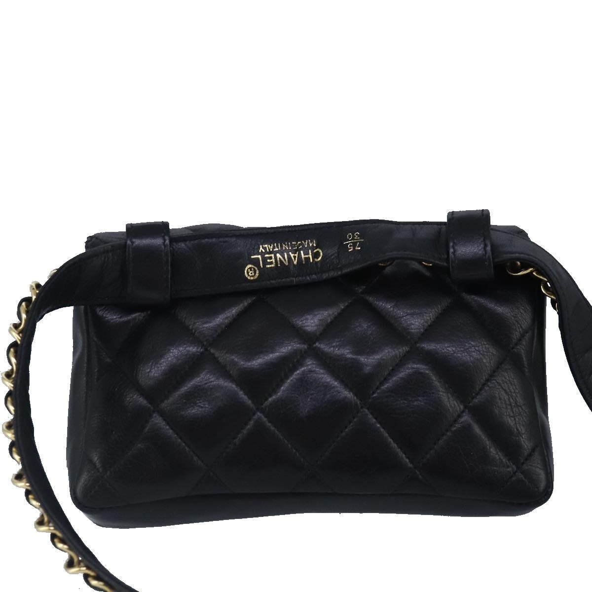 CHANEL Matelasse Chain Waist Bag Lamb Skin Black Gold CC - 2