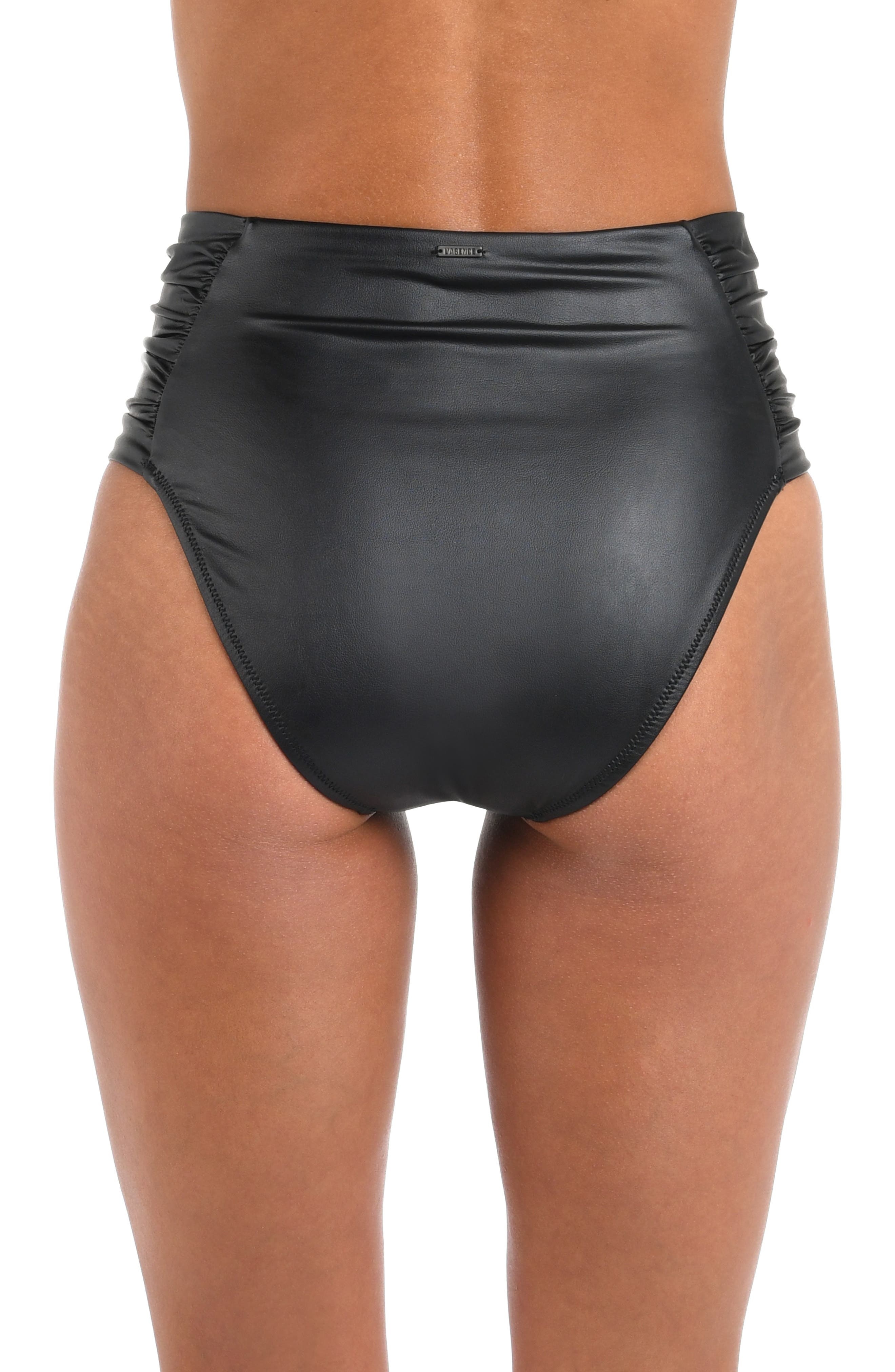 L'AGENCE Vanessa Luxe Faux Leather High Waist Bikini Bottoms in Black at Nordstrom - 2