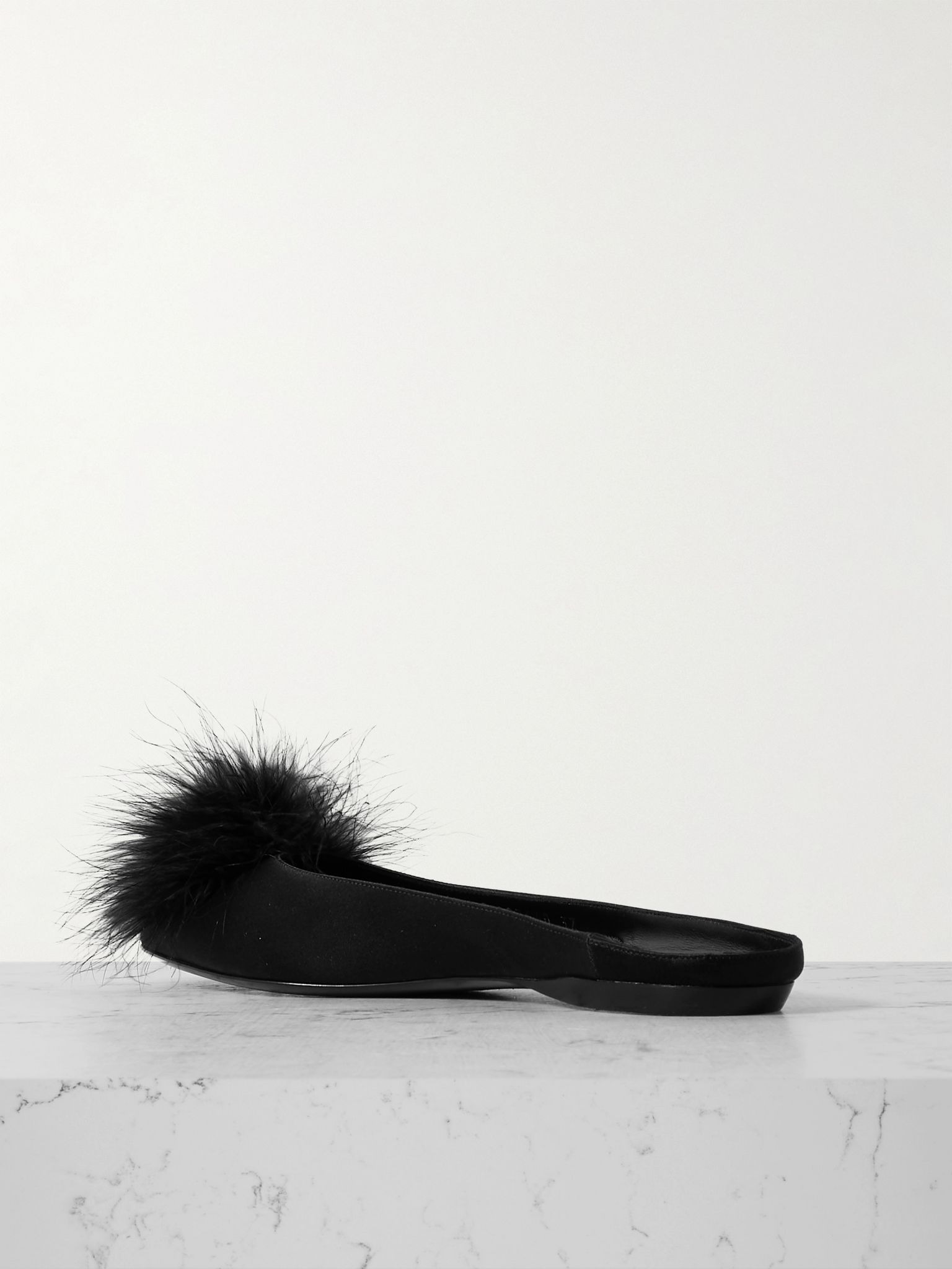 Lido feather-trimmed satin slippers Black - 3