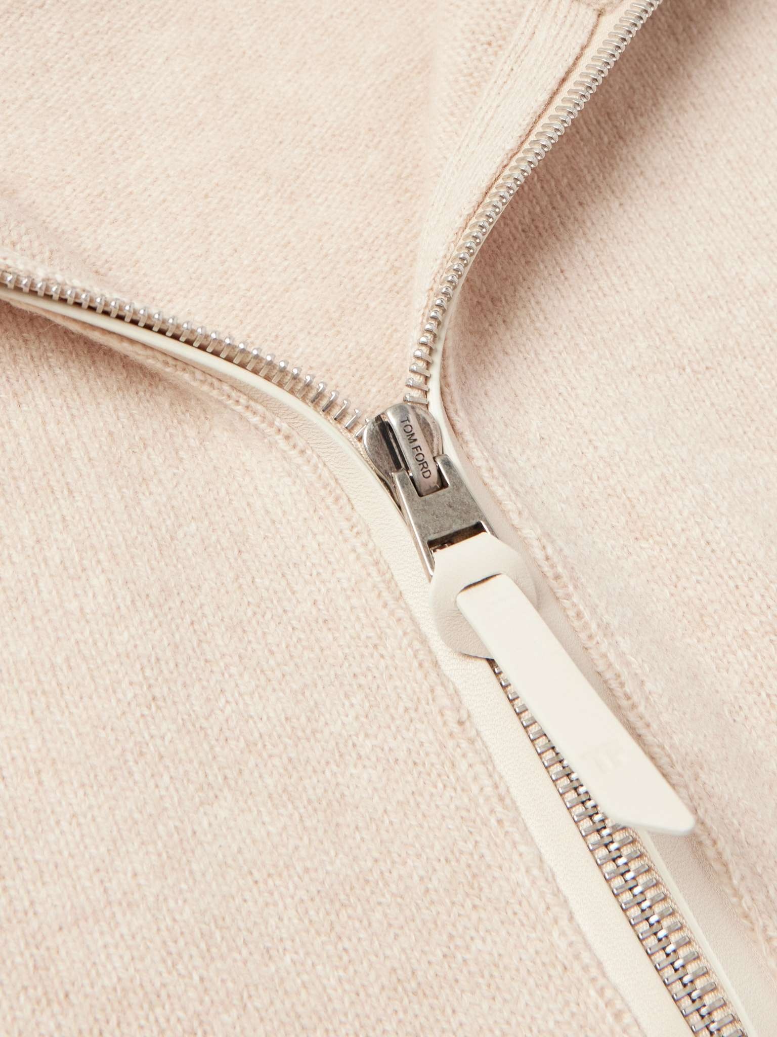 Slim-Fit Leather-Trimmed Wool and Cashmere-Blend Half-Zip Sweater - 5