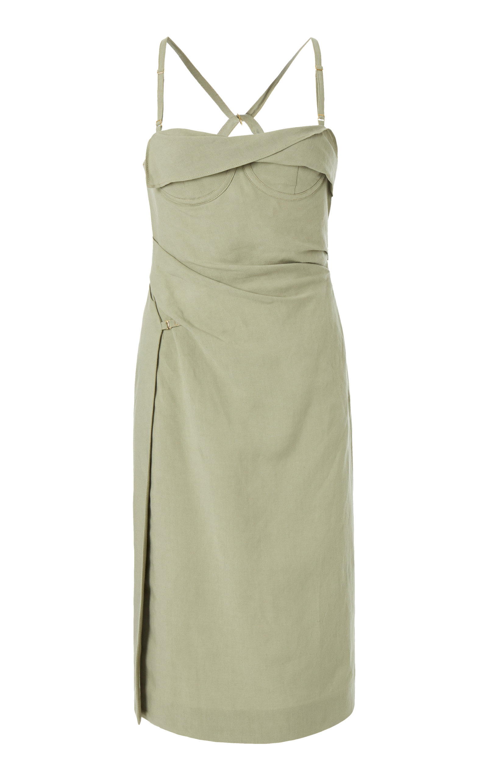 Laurier Draped Linen-Blend Midi Corset Dress green - 1