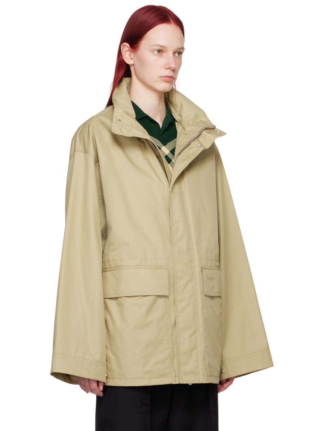 Beige Check Hood Jacket - 2