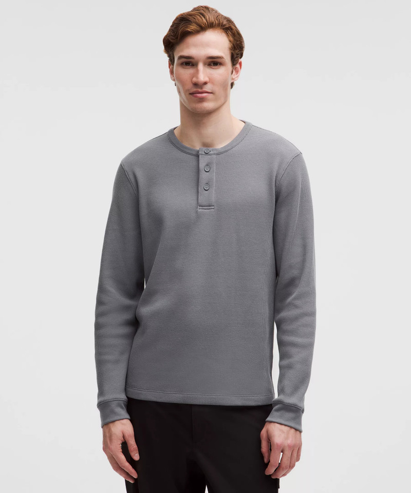 Cotton-Blend Waffle Knit Long-Sleeve Henley 1