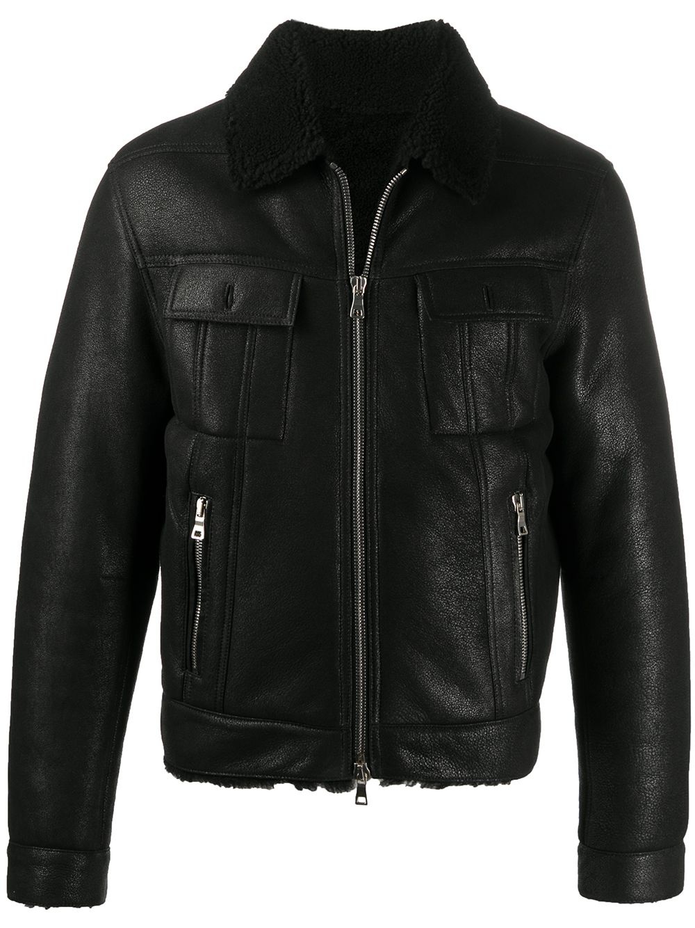 shearling-lining leather jacket - 1