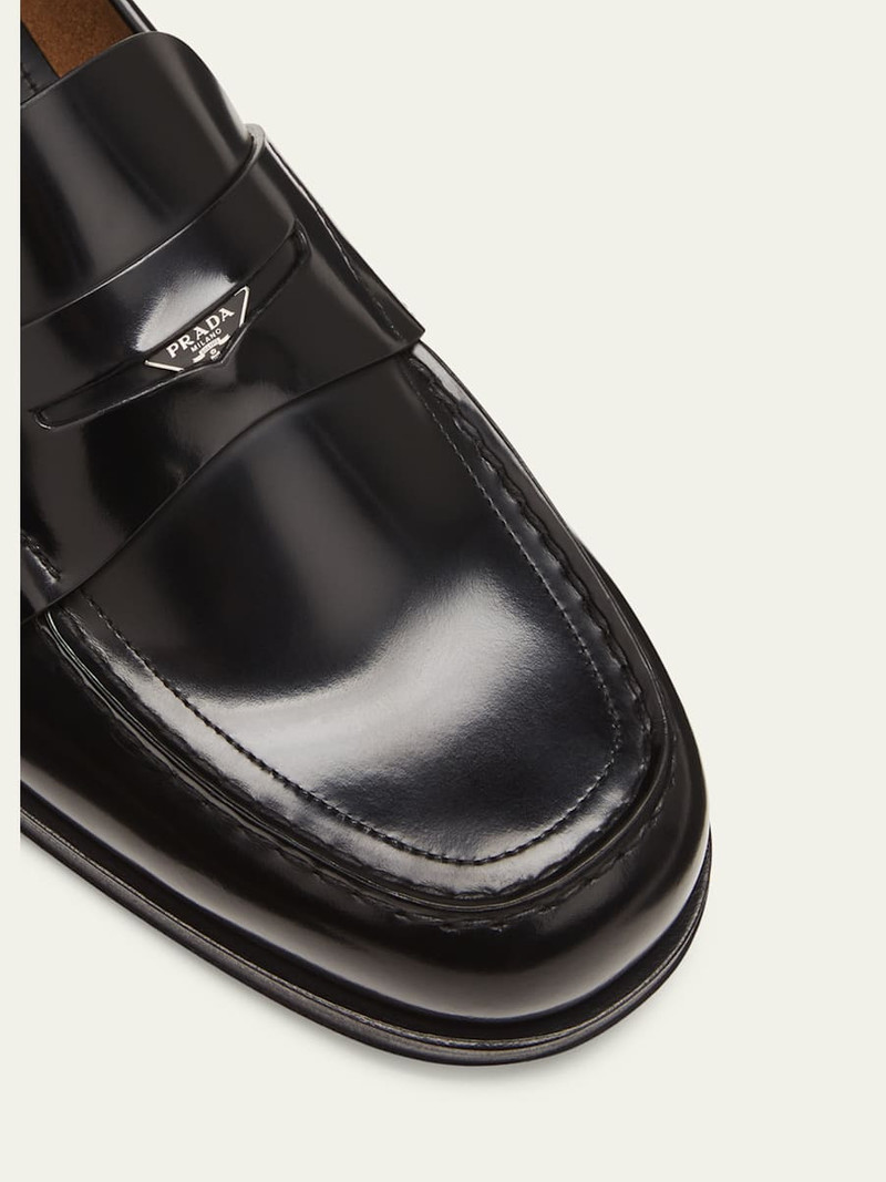 Prada Men's Spazzolato Triangle Logo Penny Loafers outlook