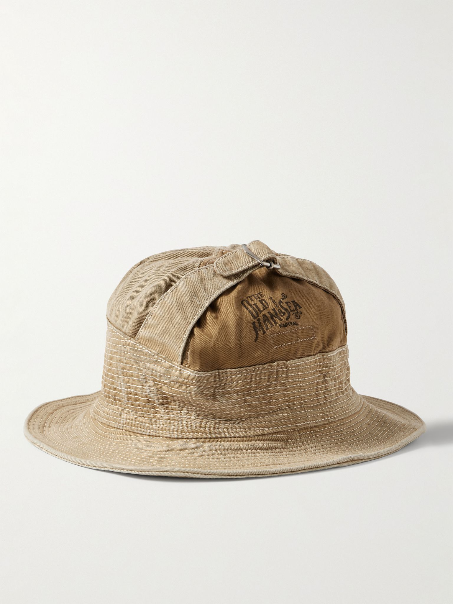 The Old Man and the Sea Distressed Buckled Cotton-Twill Bucket Hat Beige - 3