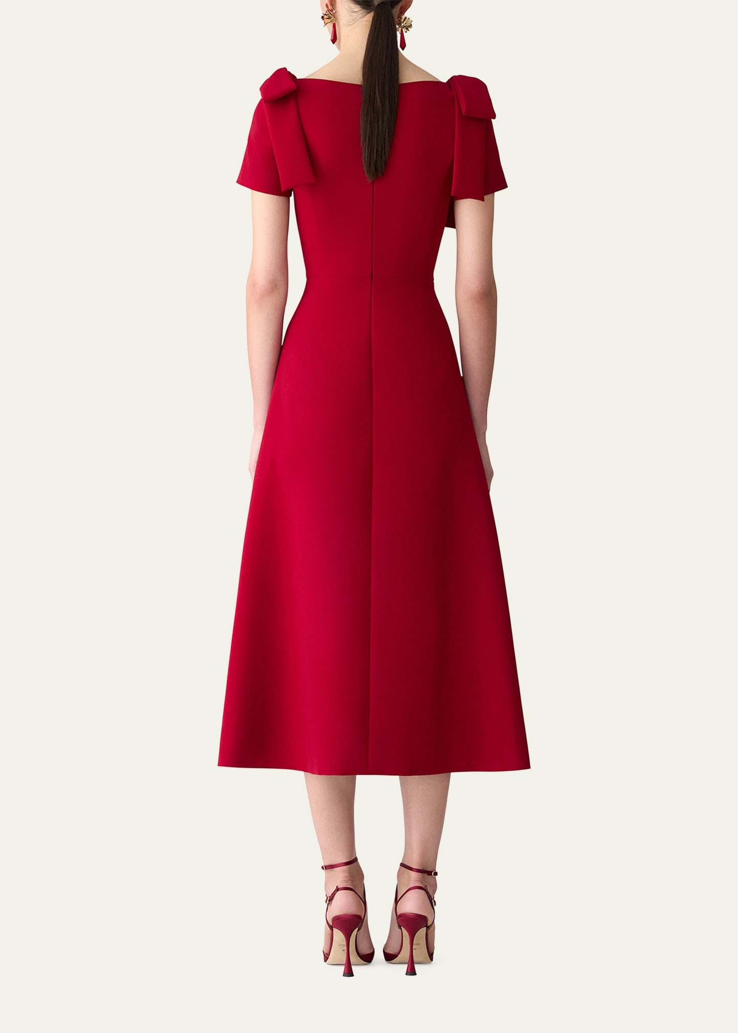 Bow-Shoulder Short-Sleeve A-Line Dress - 3