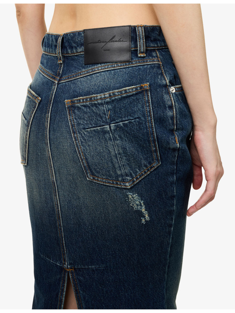 Mikaela Raw-Hem Denim Midi Skirt 5