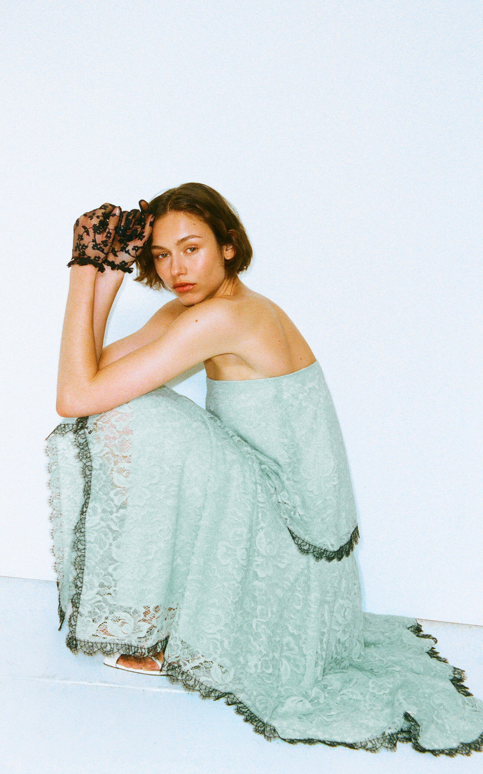 Cotton Lace Asymmetric Skirt blue - 2