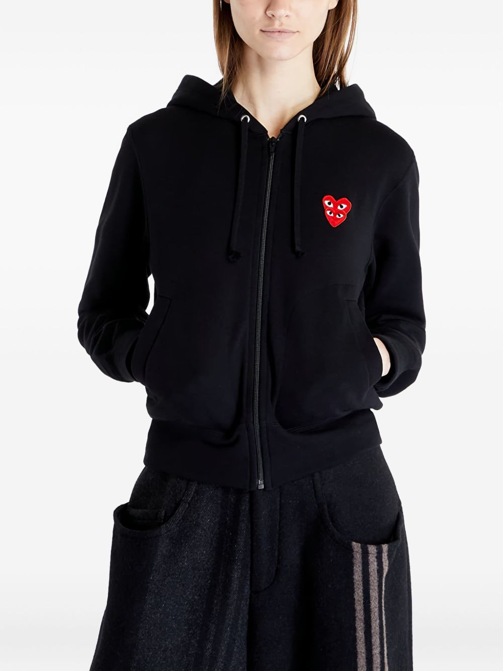 heart-patch zip-fastening hoodie - 1