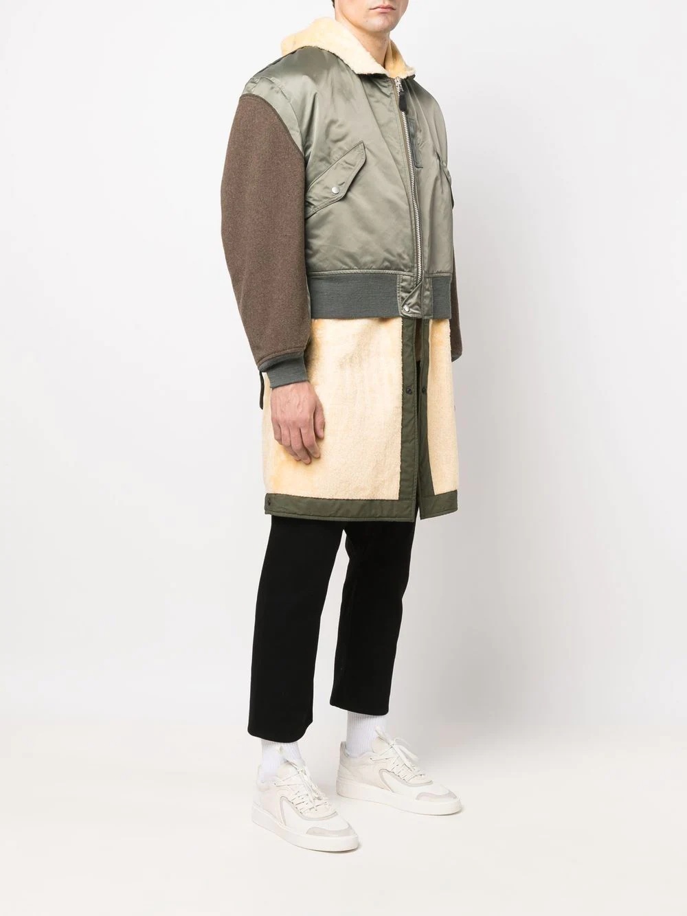 panelled wool coat - 4