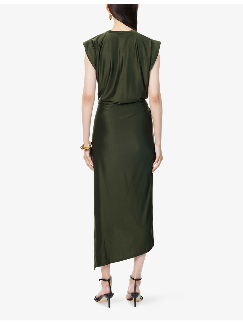 Draped Cap-Sleeves Stretch-Woven Midi Dress - 4