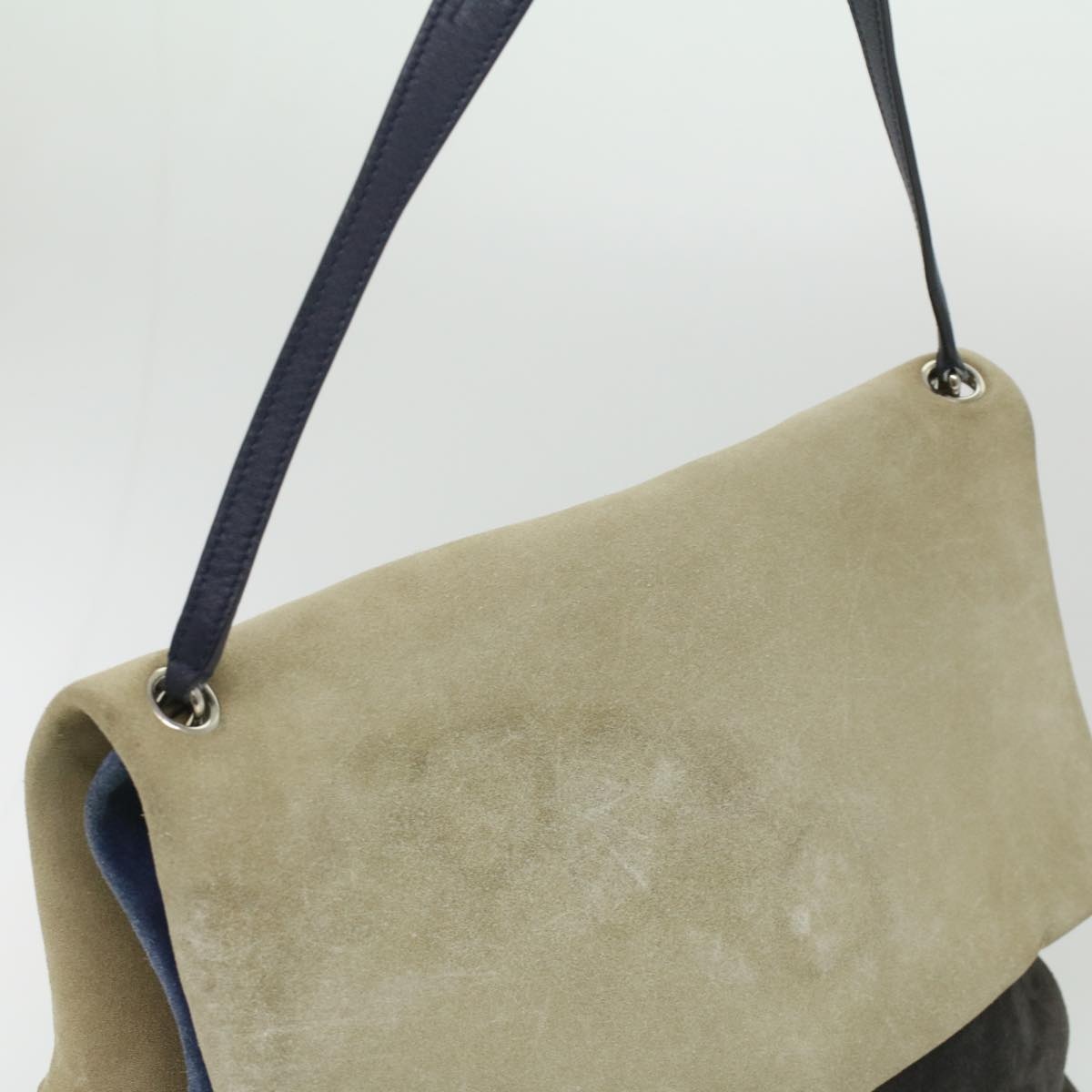 CELINE Shoulder Bag Suede Beige Blue Black - 7
