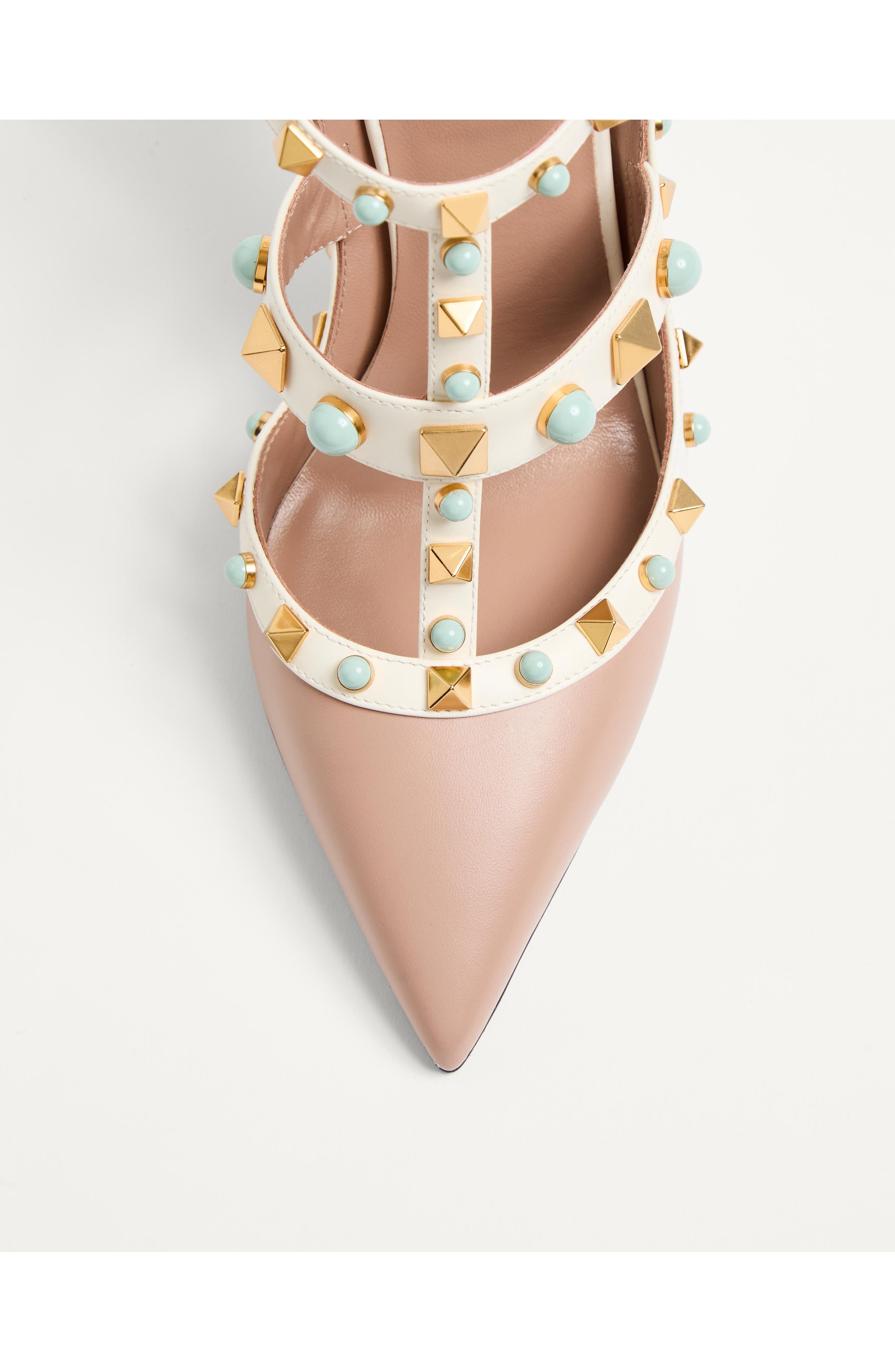 Valentino Garavani Rockstud Pointed Toe Caged Pump in Ivory/Beige Multi at Nordstrom - 6