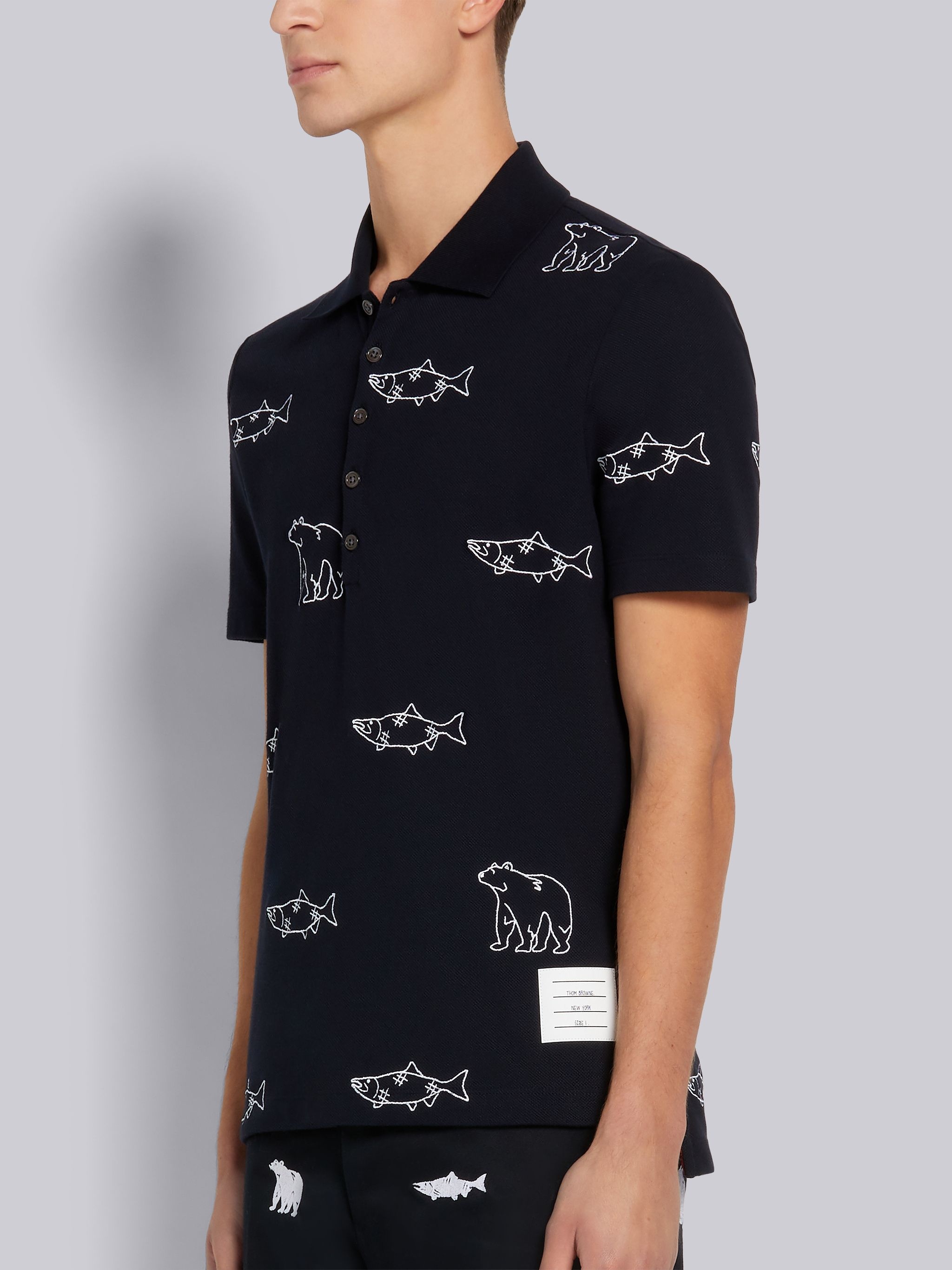 bear fish embroidered polo shirt - 2