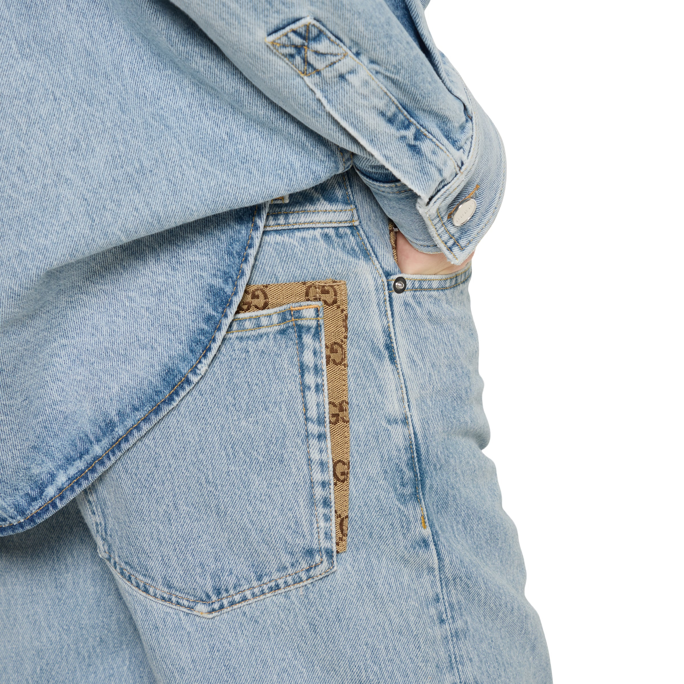 Washed denim pant with GG insert - 5