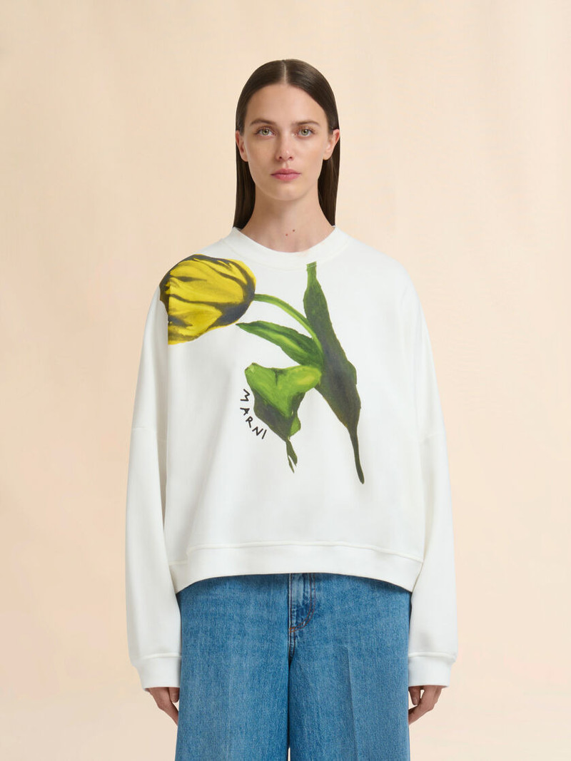 Marni WHITE COTTON SWEATSHIRT WITH TULIP PRINT outlook