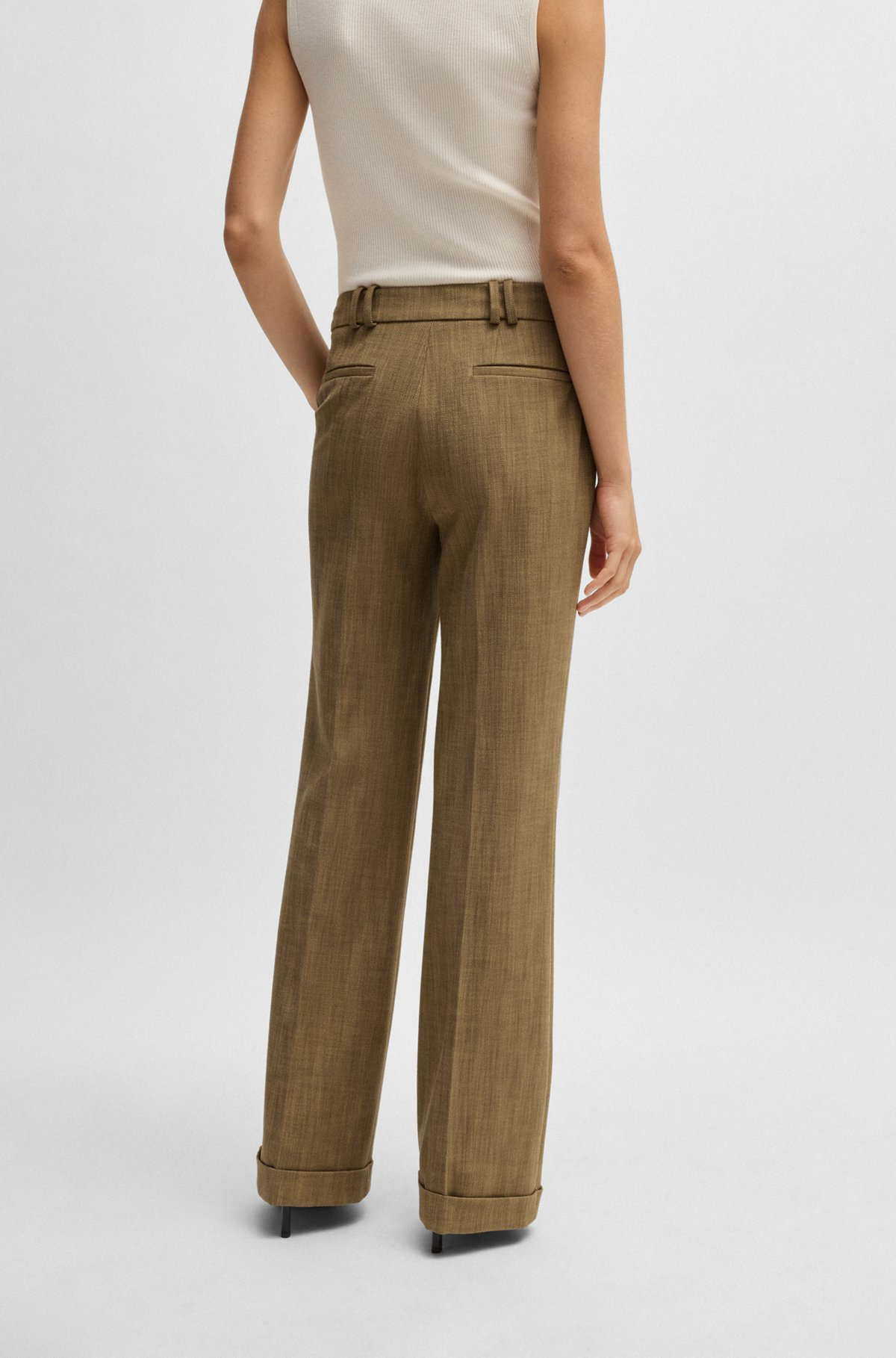 REGULAR-FIT TROUSERS IN HERRINGBONE STRETCH FABRIC - 4