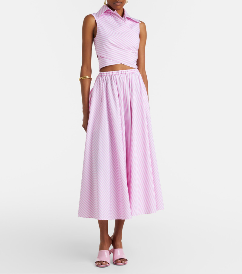 PATOU Pleated striped cotton poplin midi skirt outlook