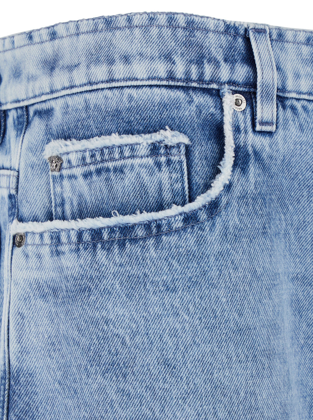 Versace Men Light Blue Five Pocket Jeans With Logo Patch In Denim Woman - 3