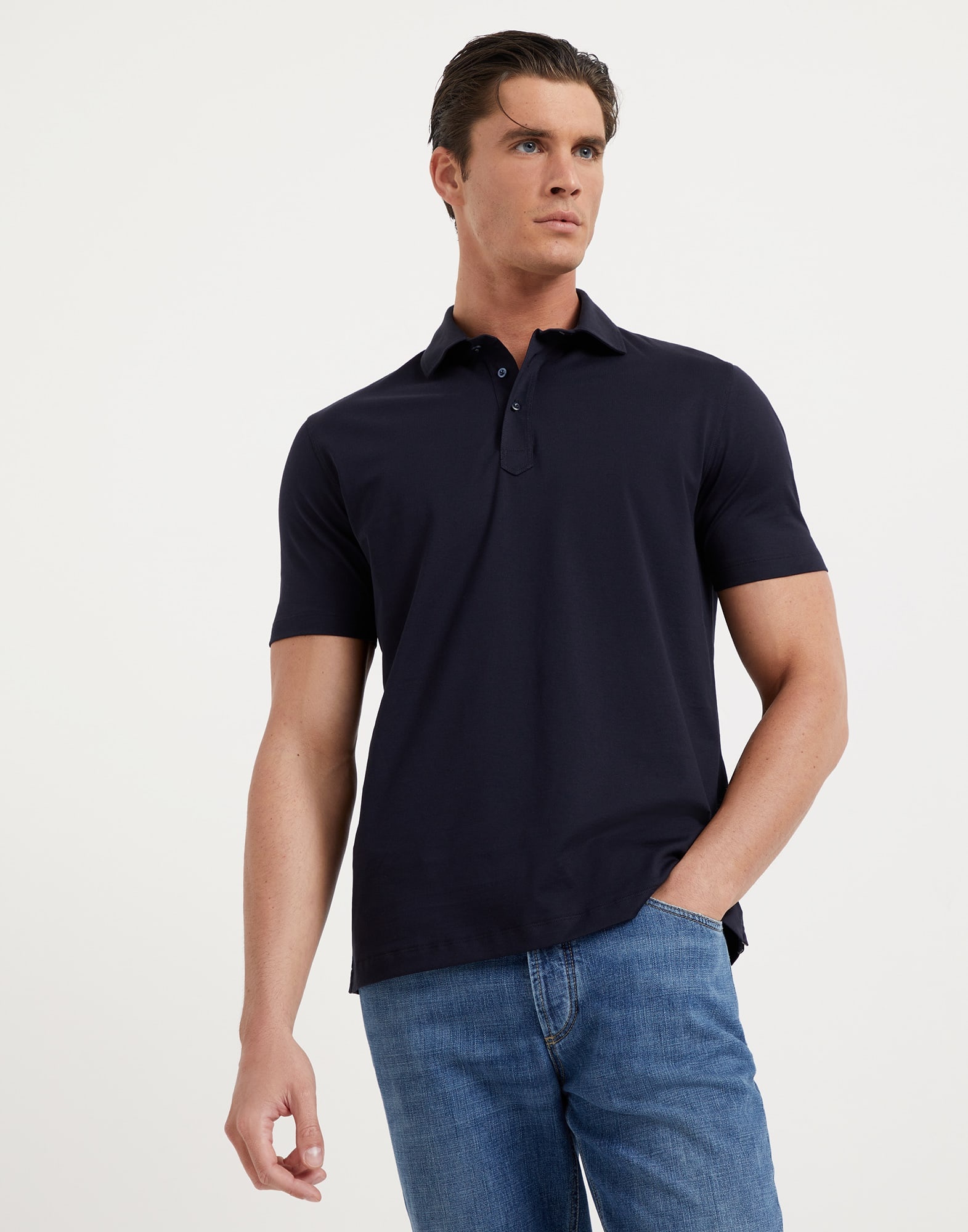 Cotton jersey basic fit polo with shirt-style collar - 1