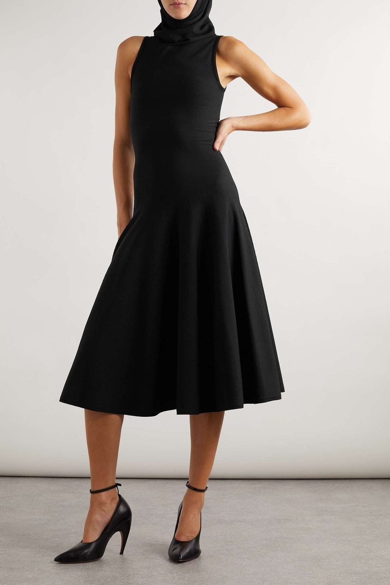 Alaïa Hooded pleated stretch-knit midi dress outlook