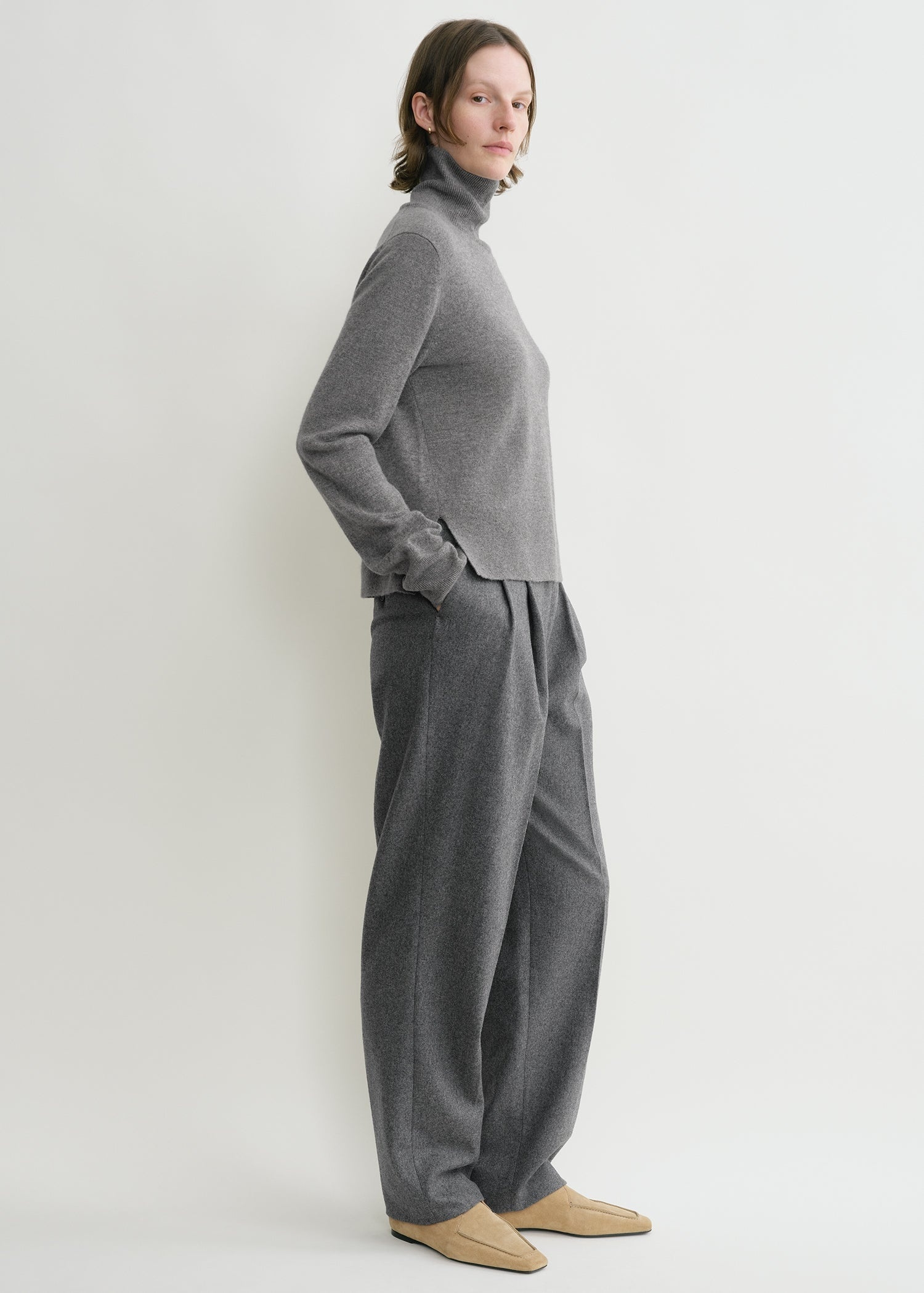 Cropped turtleneck grey melange - 3