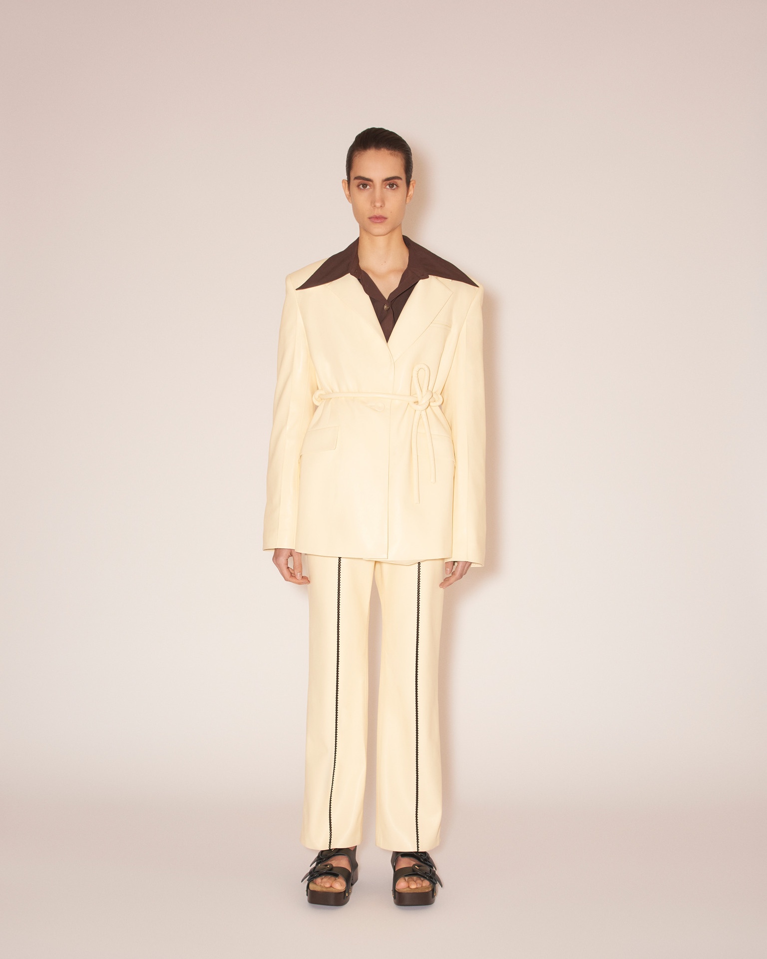 MARIKO - Vegan leather tie-waist blazer - Vanilla - 2