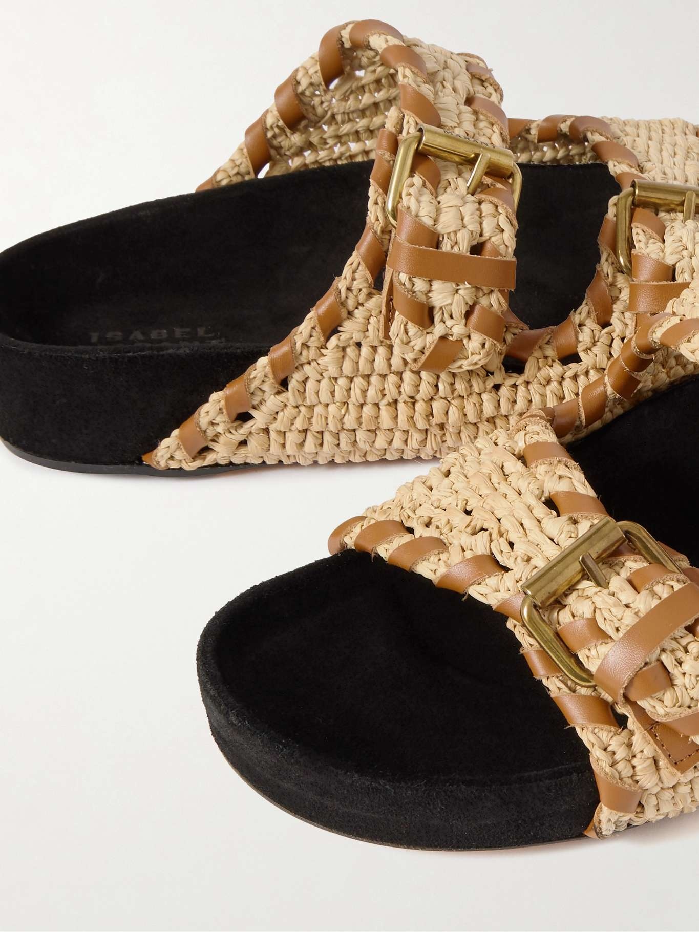Lennyo leather-trimmed woven raffia sandals Beige - 4