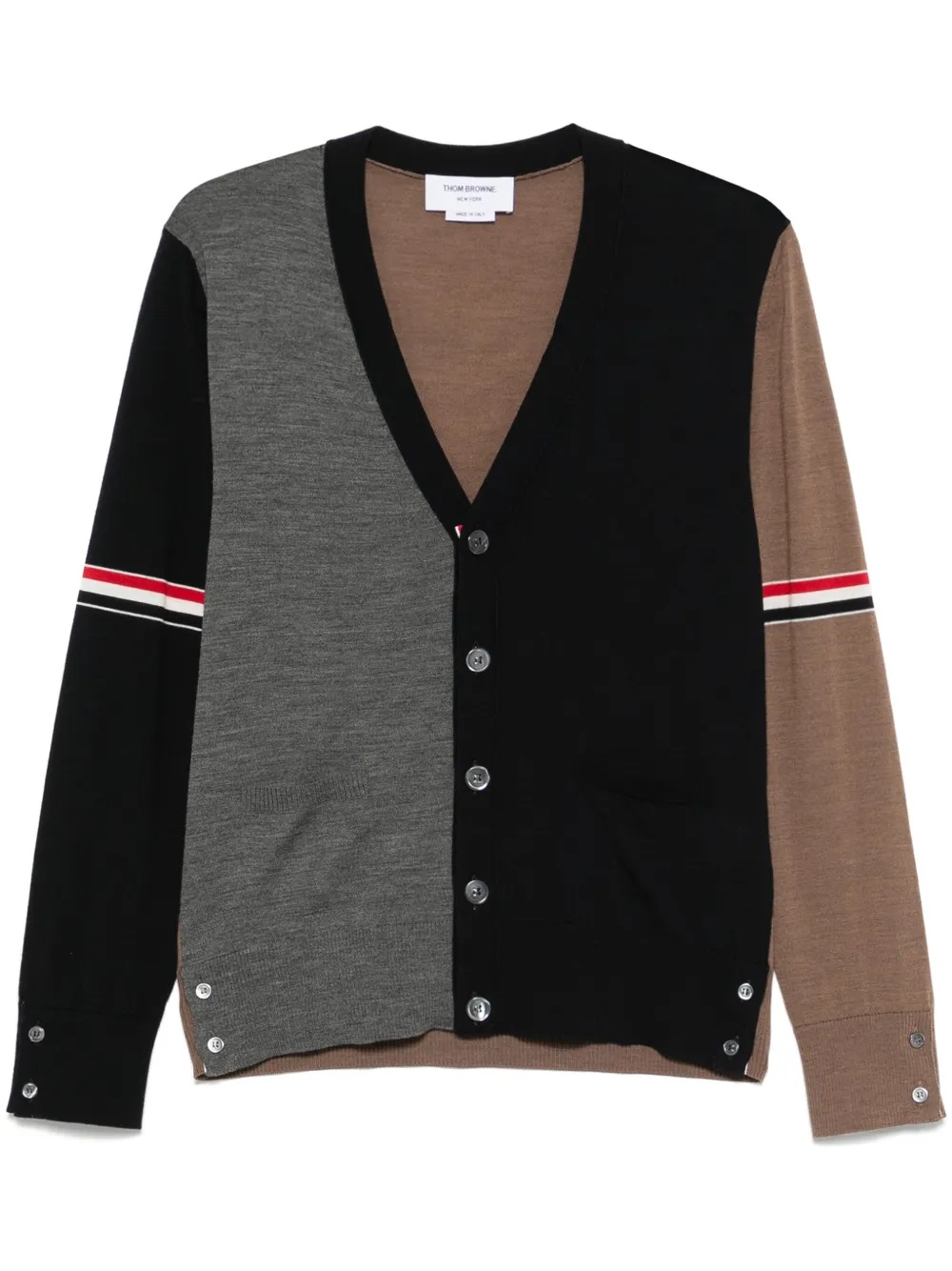 THOM BROWNE - Men Fun Mix Jersey Stitch Relaxed Fit V Neck Knitwear - 5